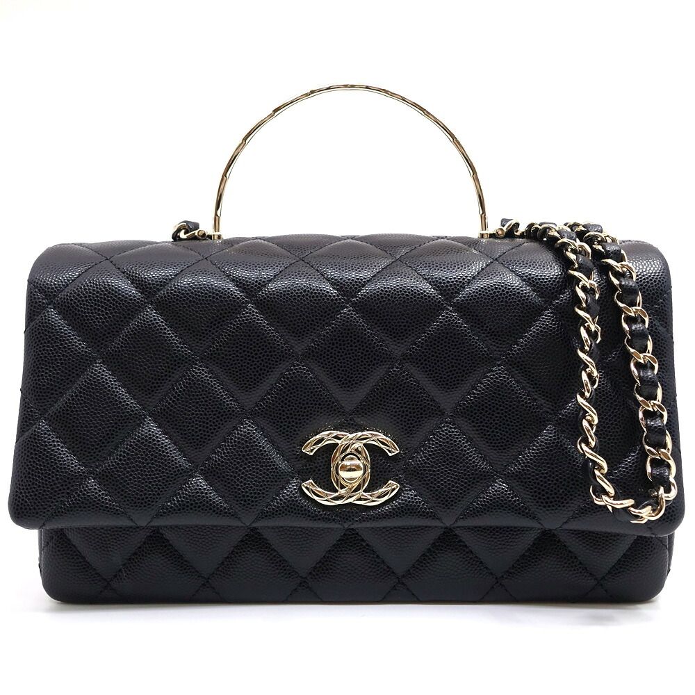 Chanel Top Handle Quilted Grained Calfskin BK GD