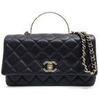 Chanel Top Handle Quilted Grained Calfskin BK GD