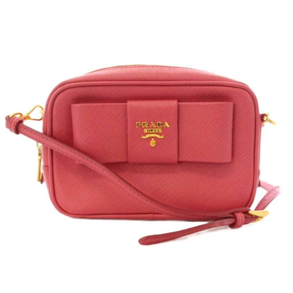 Prada Saffiano Fiocco Ribbon Mini Shoulder Bag Posiette Leather Pink