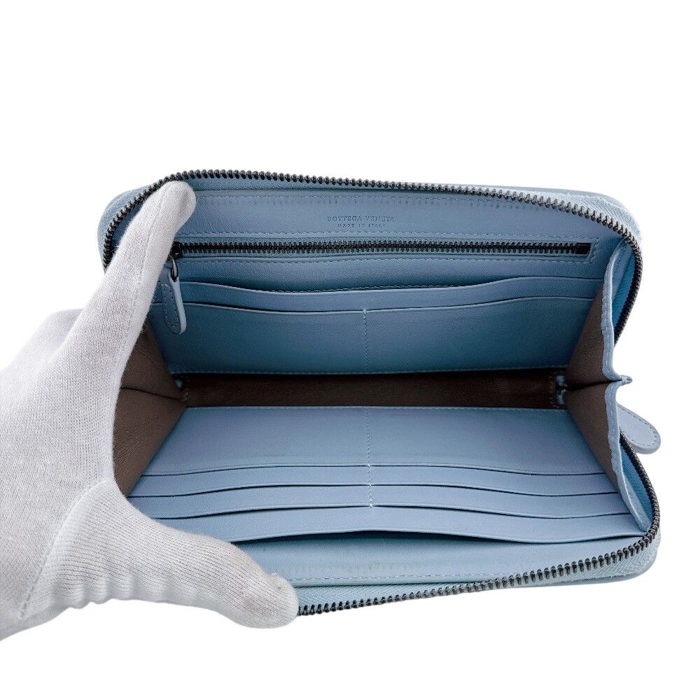 Bottega Veneta Leather Intrecciato Zip Around Wallet Blue Card Case Coin Purse — view 5