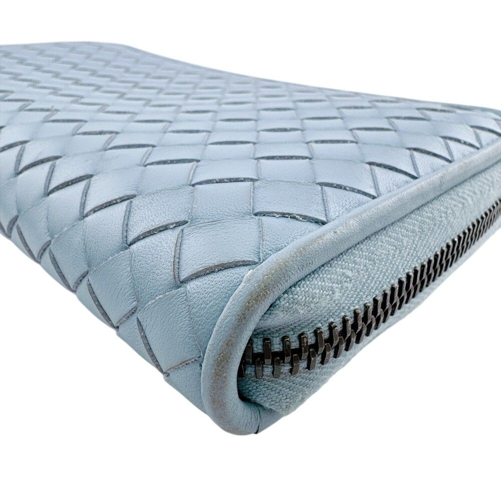Bottega Veneta Leather Intrecciato Zip Around Wallet Blue Card Case Coin Purse — view 3