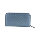 Bottega Veneta Leather Intrecciato Zip Around Wallet Blue Card Case Coin Purse