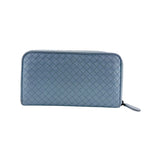 Bottega Veneta Leather Intrecciato Zip Around Wallet Blue Card Case Coin Purse