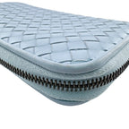 Bottega Veneta Leather Intrecciato Zip Around Wallet Blue Card Case Coin Purse — view 4