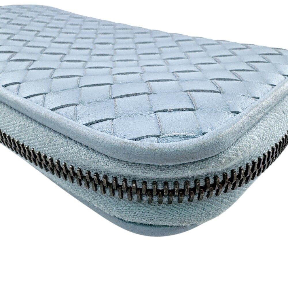 Bottega Veneta Leather Intrecciato Zip Around Wallet Blue Card Case Coin Purse — view 4