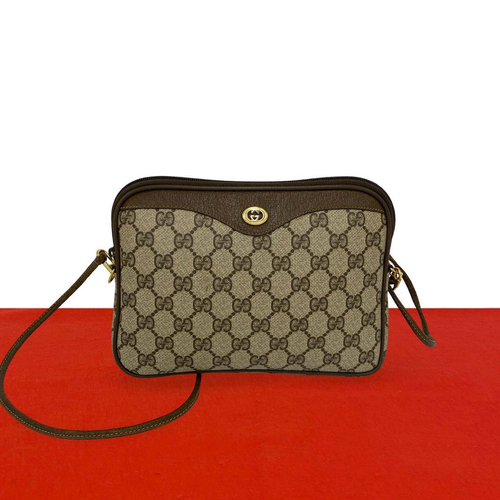 Gucci Vintage GG Logo Pattern Leather Mini Shoulder Bag Pochette Brown