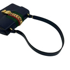 Gucci Sylvie Sherry Line Logo Leather Shoulder Bag Navy Red Green — view 4