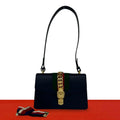 Gucci Sylvie Sherry Line Logo Leather Shoulder Bag Navy Red Green