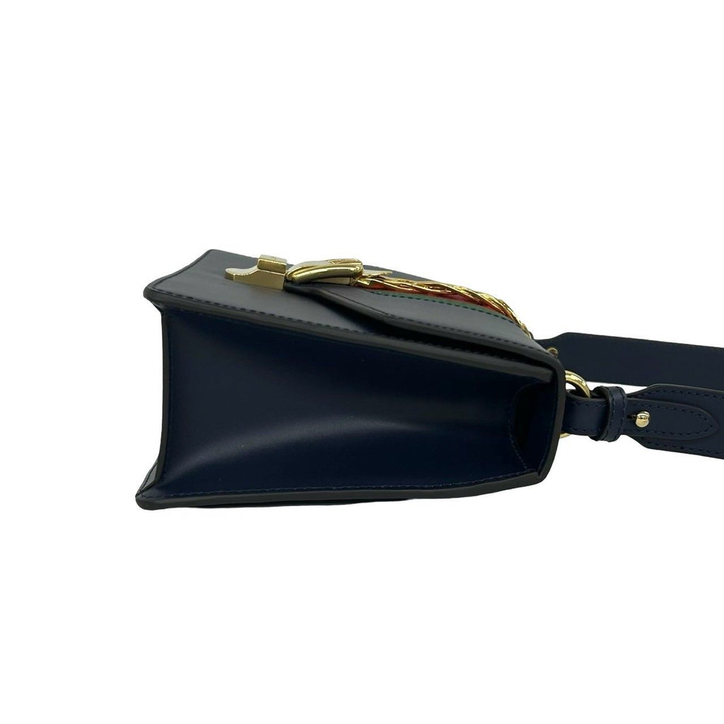 Gucci Sylvie Sherry Line Logo Leather Shoulder Bag Navy Red Green — view 6