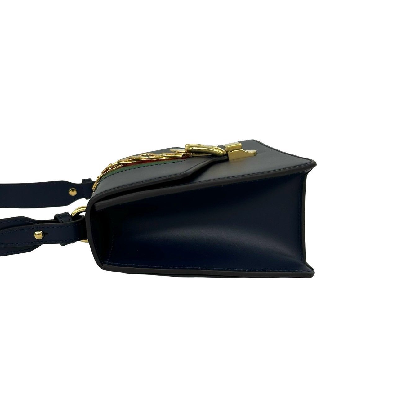 Gucci Sylvie Sherry Line Logo Leather Shoulder Bag Navy Red Green — view 5