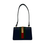 Gucci Sylvie Sherry Line Logo Leather Shoulder Bag Navy Red Green — view 3