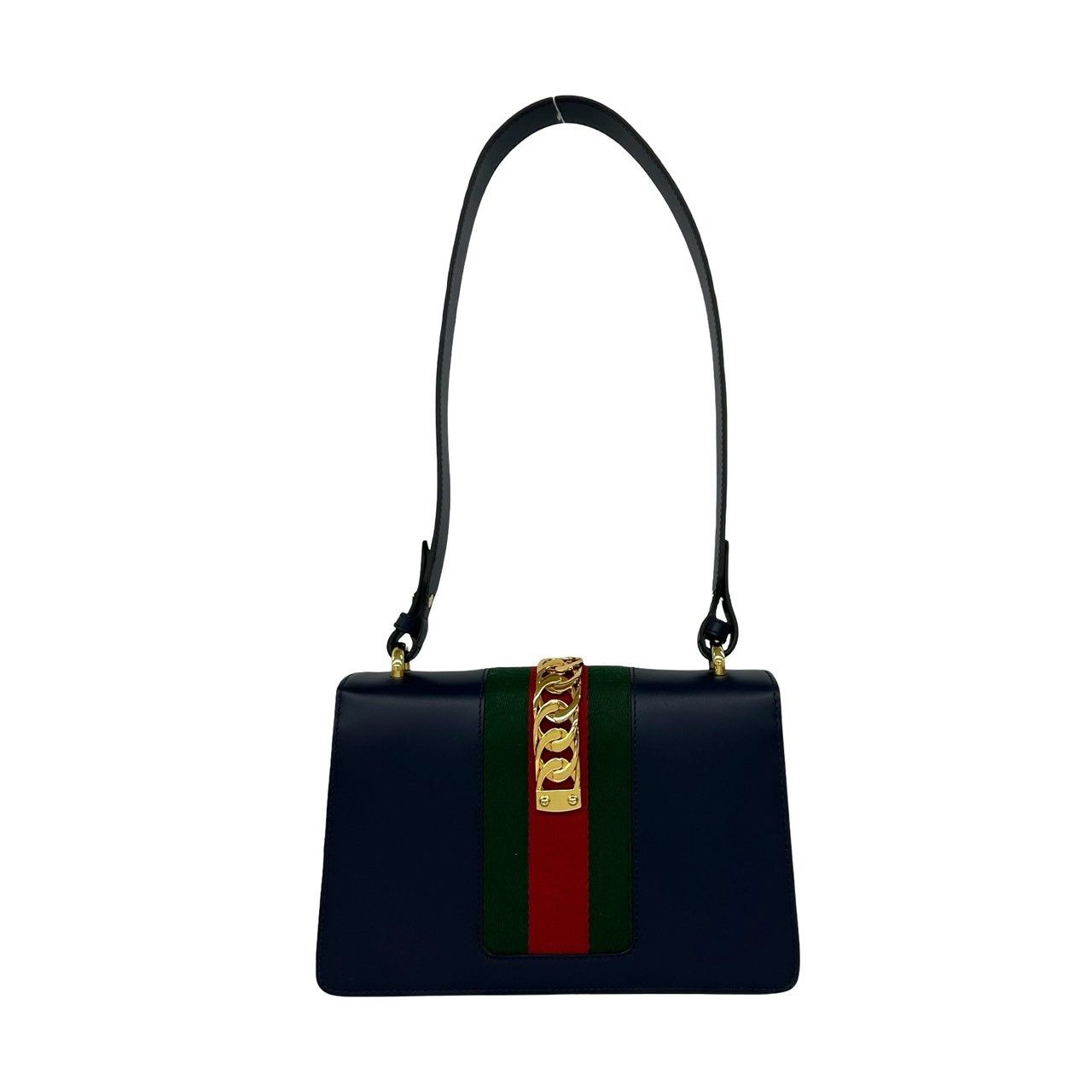 Gucci Sylvie Sherry Line Logo Leather Shoulder Bag Navy Red Green — view 3