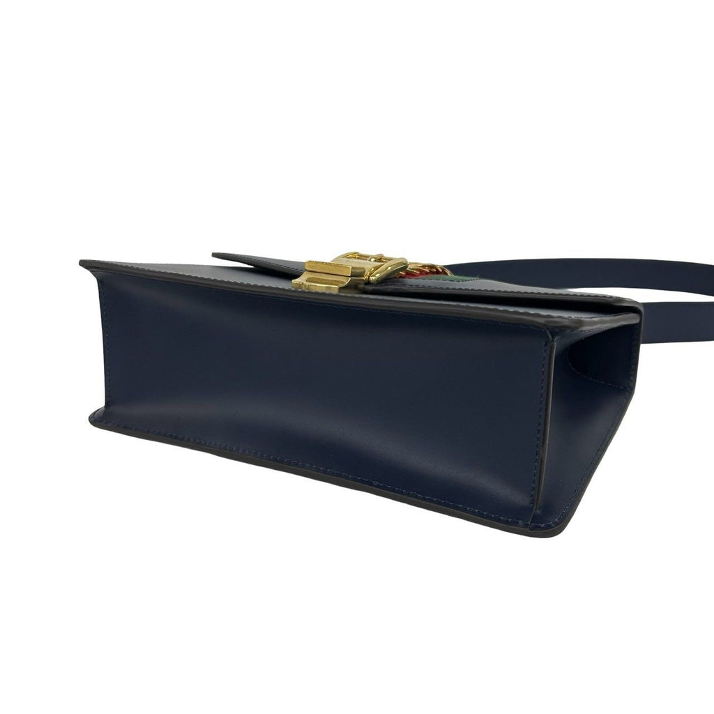 Gucci Sylvie Sherry Line Logo Leather Shoulder Bag Navy Red Green — view 8