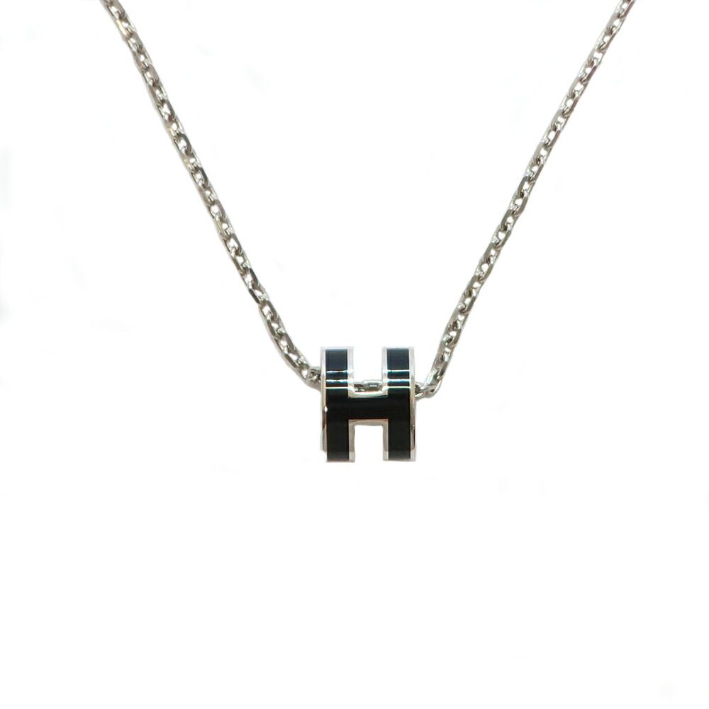 Hermes Necklace Mini Pop H Rocabar Black Silver H Logo Pendant