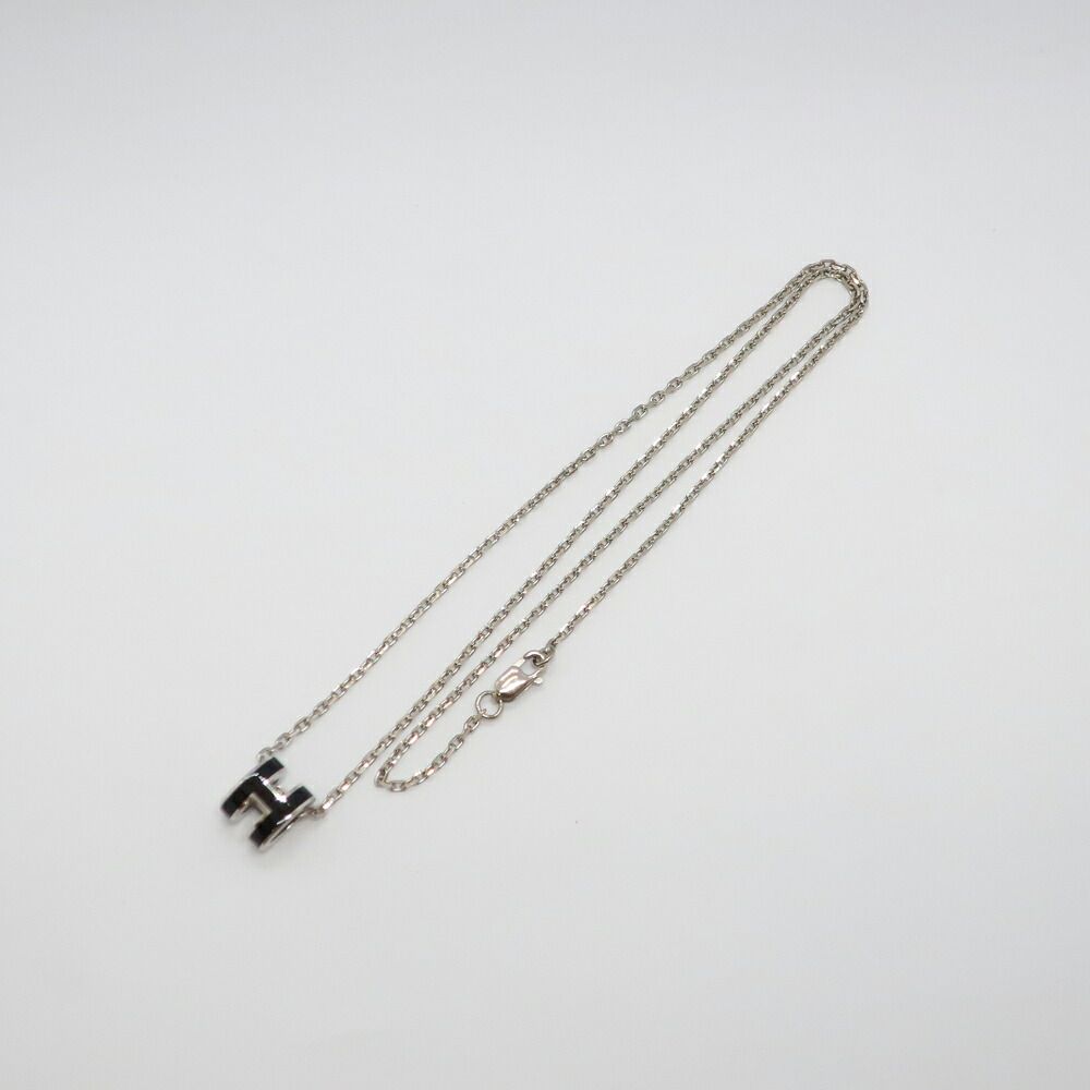 Hermes Necklace Mini Pop H Rocabar Black Silver H Logo Pendant — view 2
