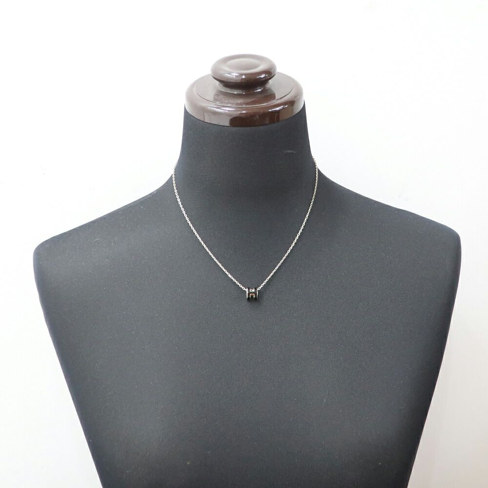 Hermes Necklace Mini Pop H Rocabar Black Silver H Logo Pendant — view 7
