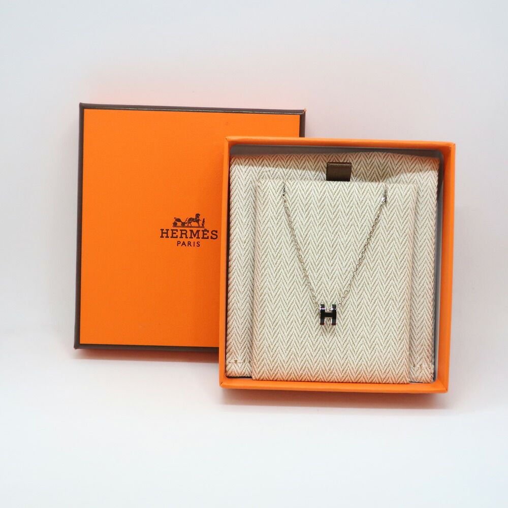 Hermes Necklace Mini Pop H Rocabar Black Silver H Logo Pendant — view 8