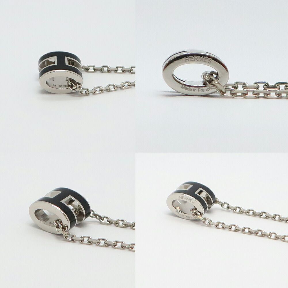 Hermes Necklace Mini Pop H Rocabar Black Silver H Logo Pendant — view 5