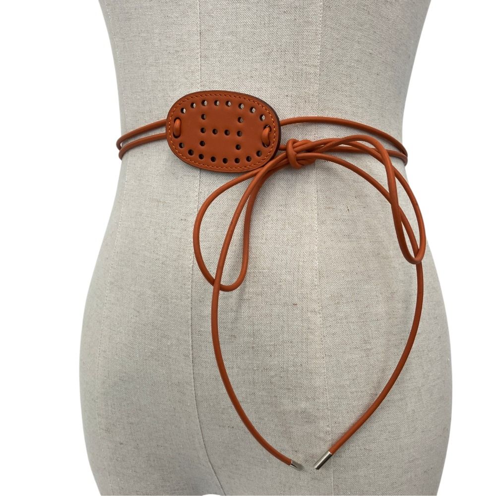 Hermes Mia H Perforated Evelyne Motif Leather Belt String S Brown