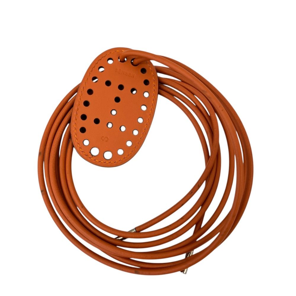 Hermes Mia H Perforated Evelyne Motif Leather Belt String S Brown — view 3
