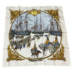 Hermes Marine Et Cavalerie Sea and Corps Carre 90 Large Scarf White Multicolor