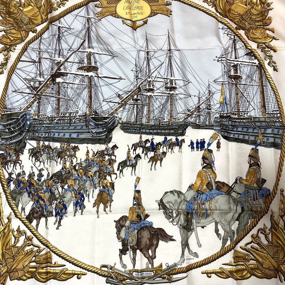 Hermes Marine Et Cavalerie Sea and Corps Carre 90 Large Scarf White Multicolor — view 3