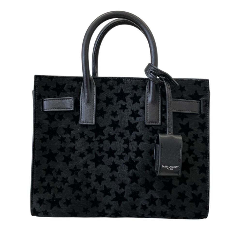 Saint Laurent Paris Calf Hair Sac de Jour Nano Star 2-Way Shoulder Bag Black
