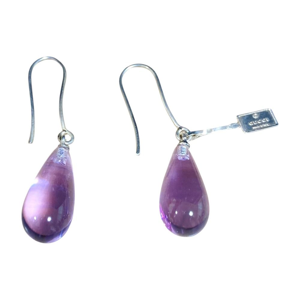 Gucci Crystal Drop Earrings 925 Purple