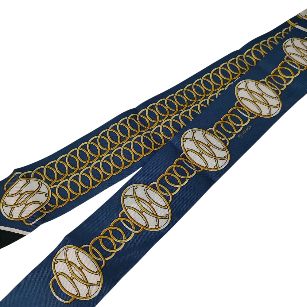 Hermes Silk 100% Lift Profile Twilly Scarf Navy — view 4