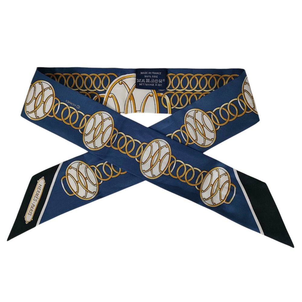 Hermes Silk 100% Lift Profile Twilly Scarf Navy — view 7