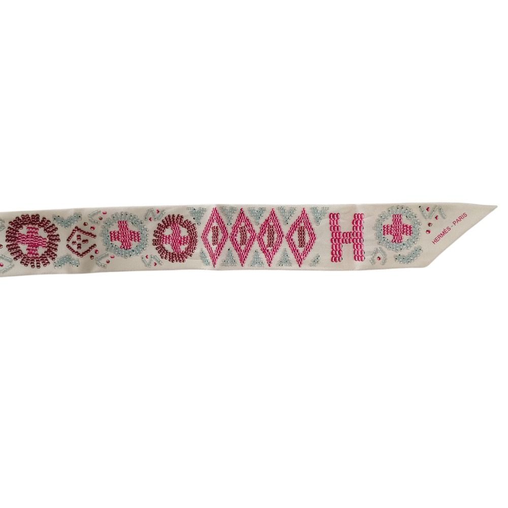 Hermes Silk 100% Kelly en Perles Twilly Scarf Ivory — view 2