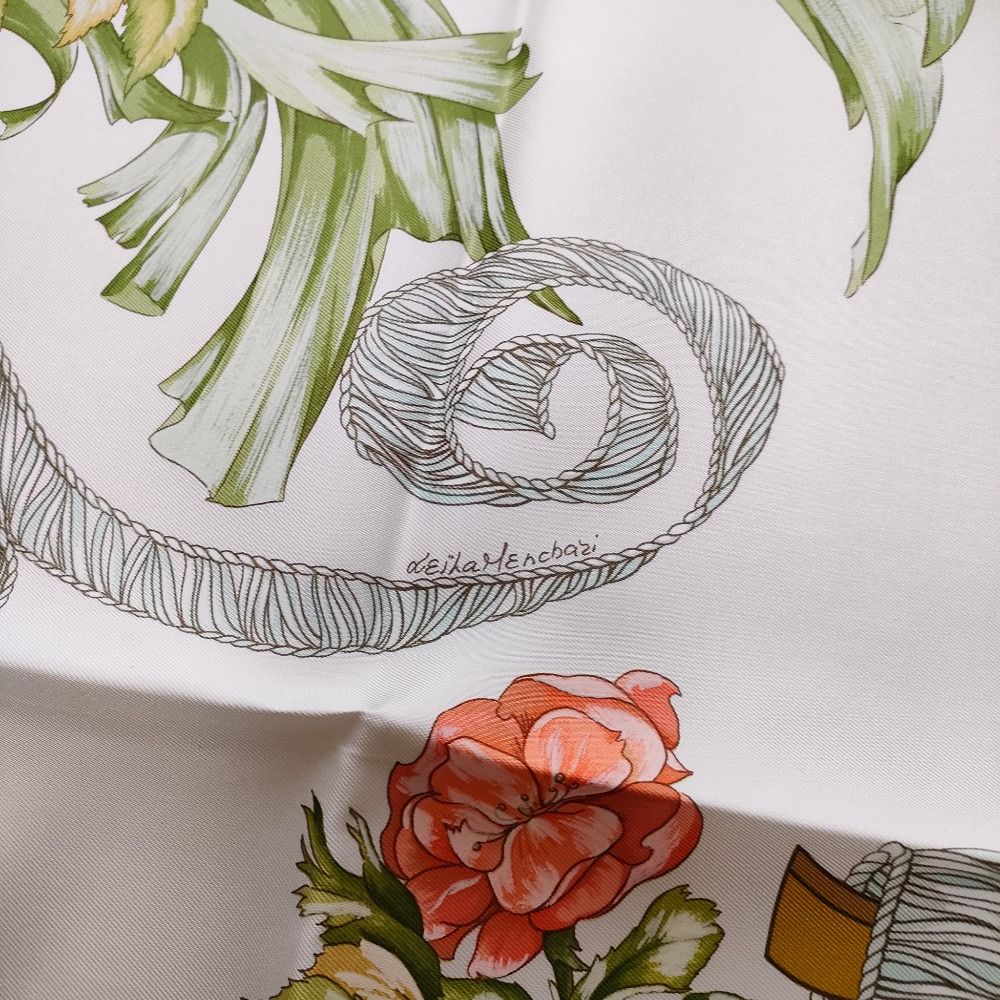 Hermes Regi NA Carre 90 Silk 100% Floral Large Bandana Scarf Light Blue — view 6