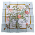 Hermes Regi NA Carre 90 Silk 100% Floral Large Bandana Scarf Light Blue