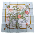 Hermes Regi NA Carre 90 Silk 100% Floral Large Bandana Scarf Light Blue
