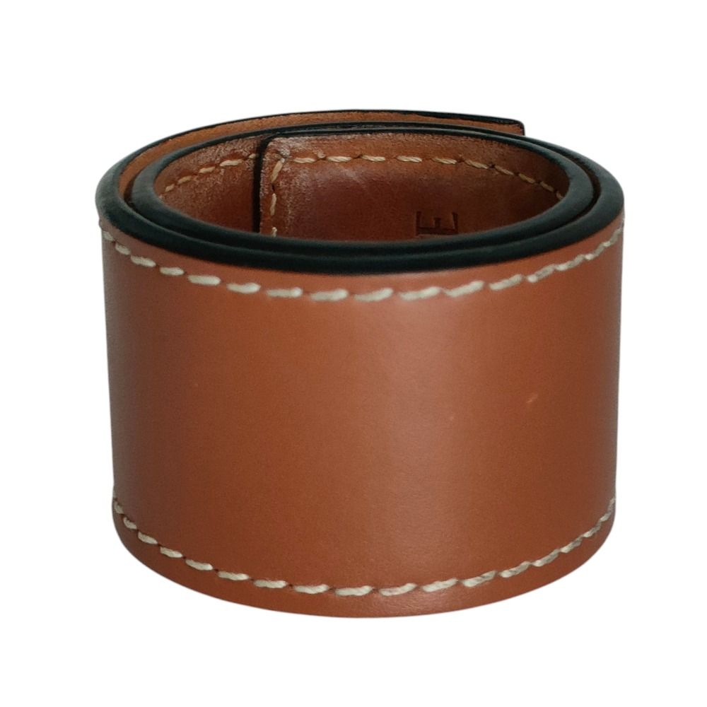 Loewe Anagram Embossed Logo Small Slap Bracelet Small Leather Bangle Brown — view 2