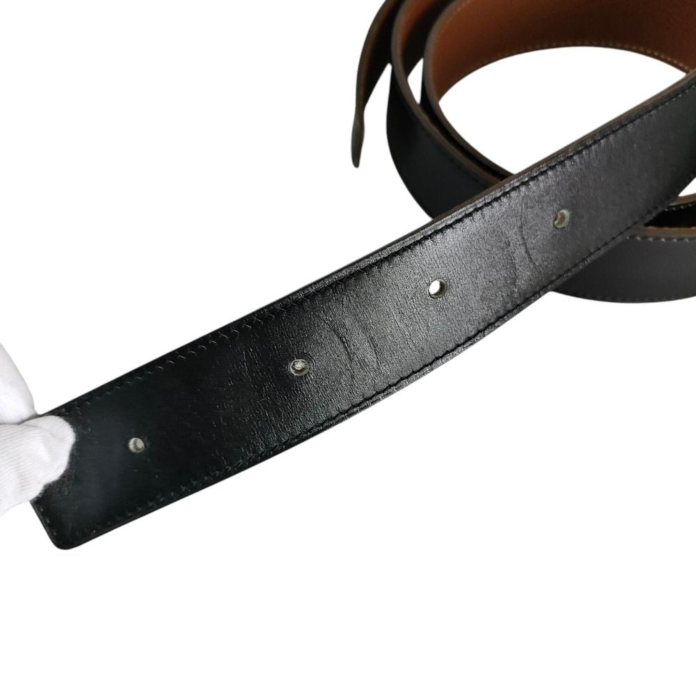 Hermes Evelyne Oval Buckle Reversible Leather Belt 120 Black Brown — view 4