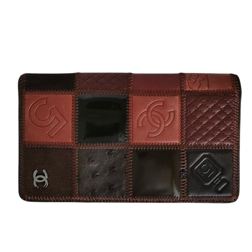 Chanel Icon Line CC Logo Patchwork Wallet Bifold Brown