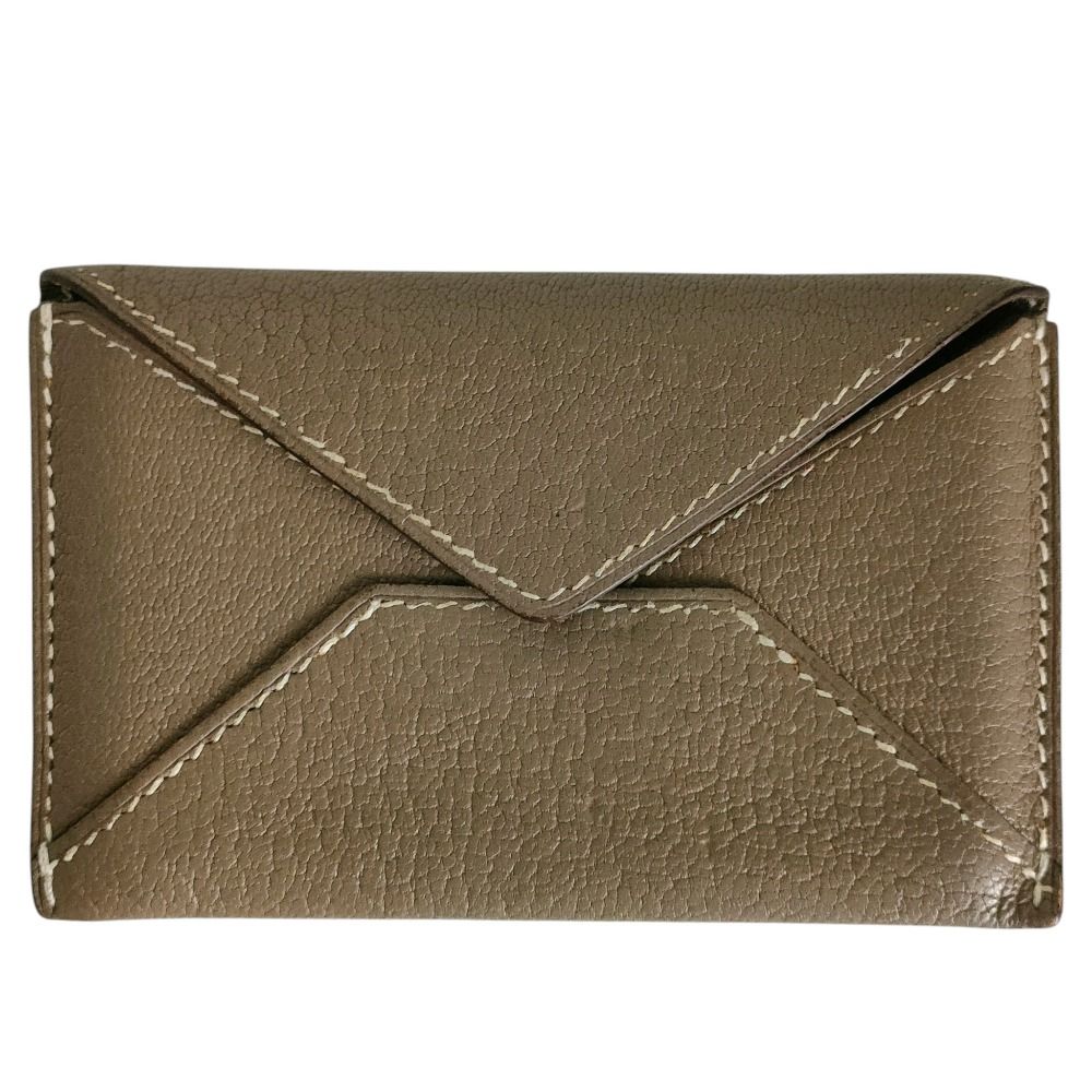 Hermes Chevre Mysore Leather Envelope PM Shape Card Case Business Etoupe Brown
