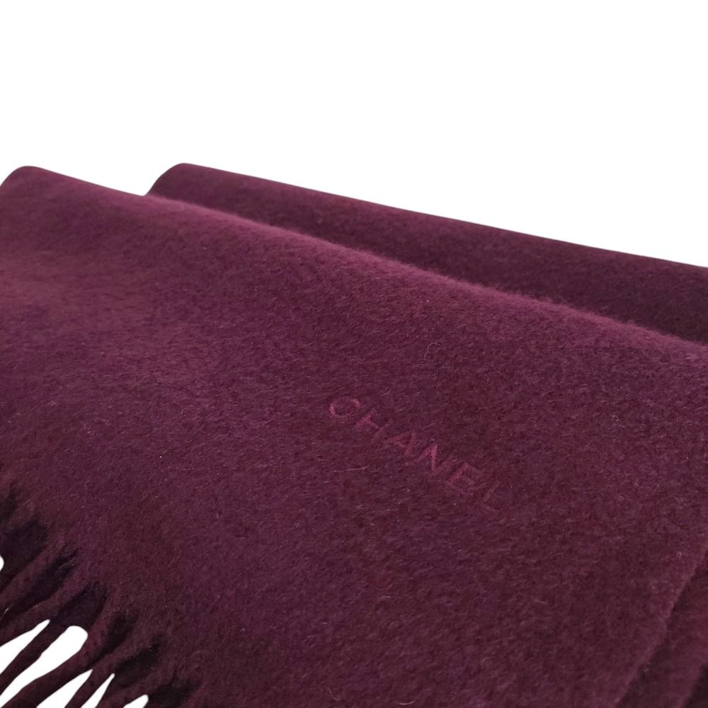 Chanel Vintage Logo Embroidery Cashmere 100% Fringe Scarf Purple — view 5