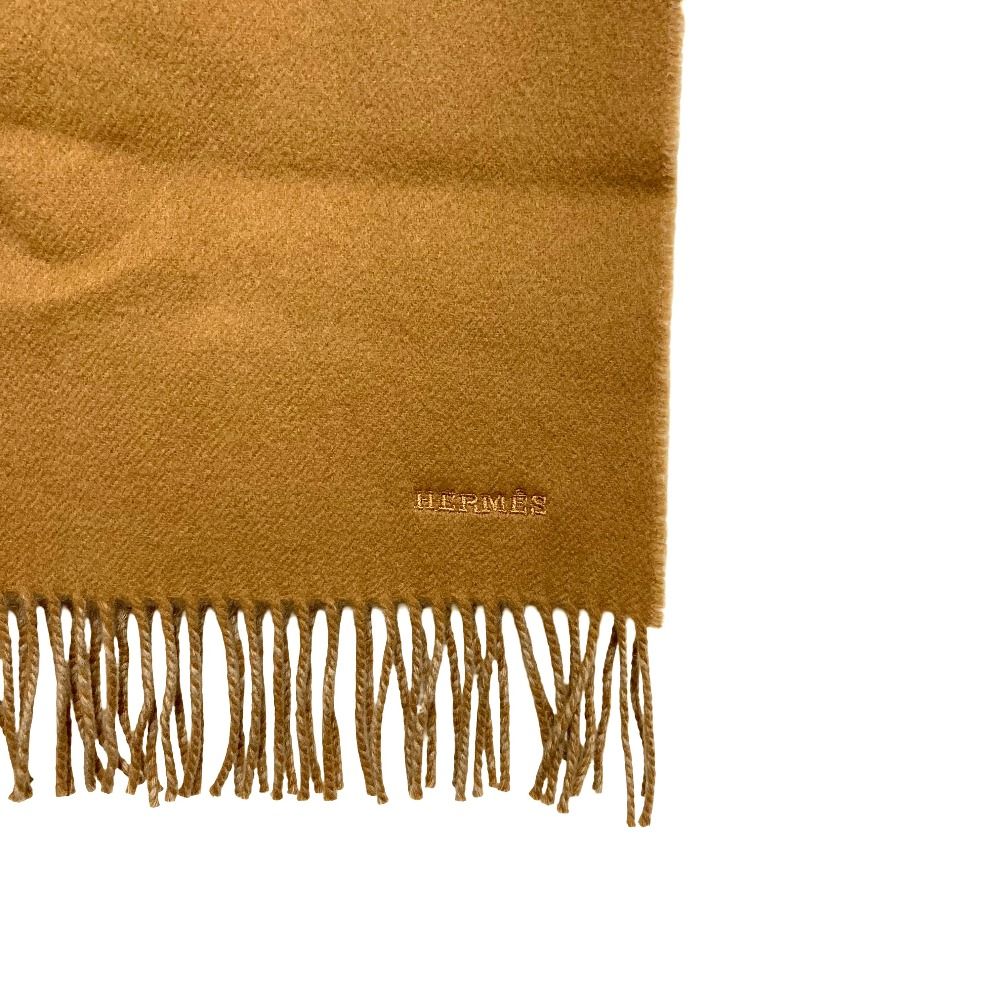 Hermes Logo Embroidery Cashmere Shawl Scarf Beige Brown — view 8