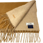 Hermes Logo Embroidery Cashmere Shawl Scarf Beige Brown — view 7