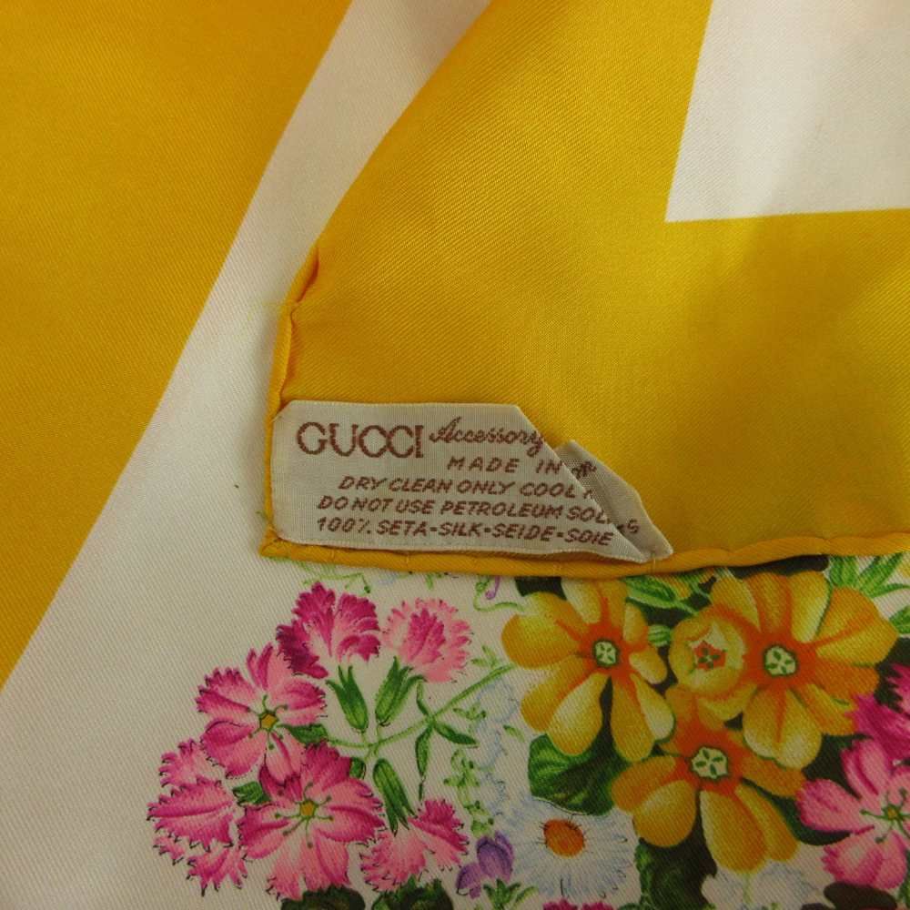 Gucci Vintage Scarf Large Silk Bouquet Flower All Over Print Logo Yellow — view 3