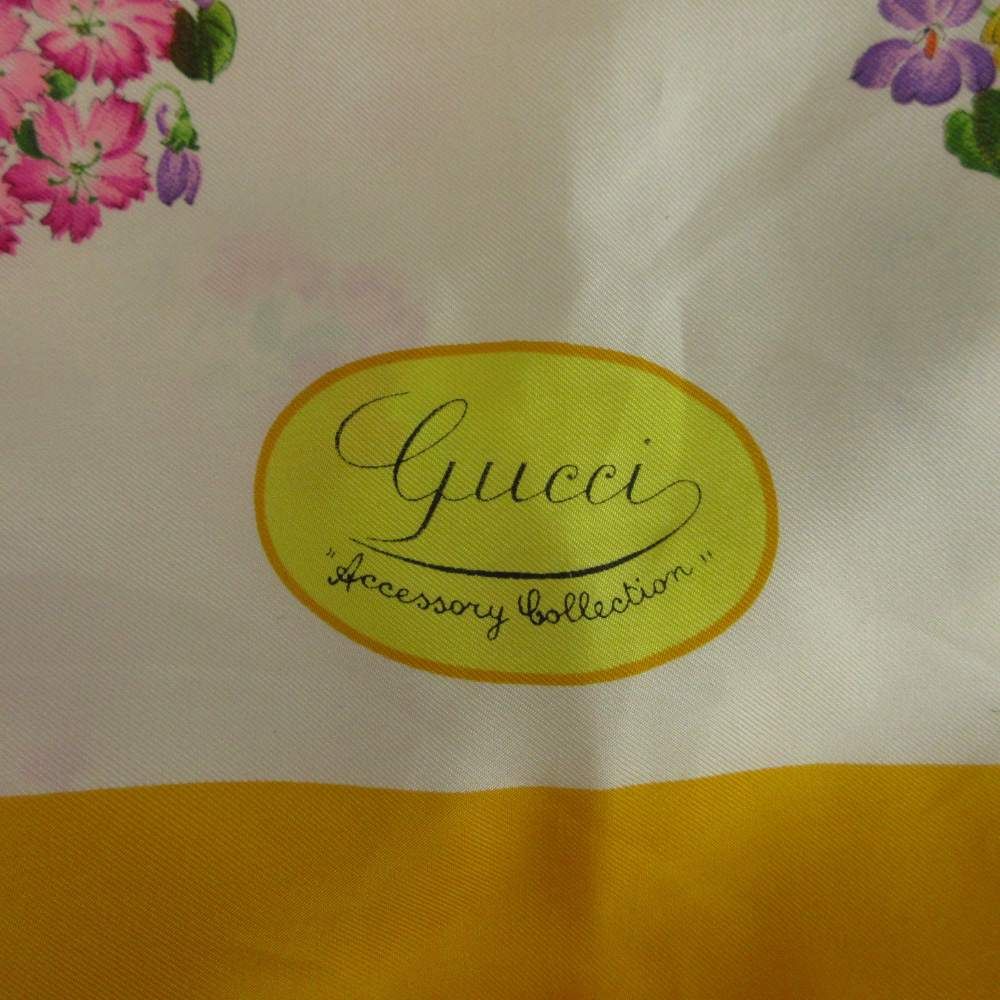 Gucci Vintage Scarf Large Silk Bouquet Flower All Over Print Logo Yellow — view 4
