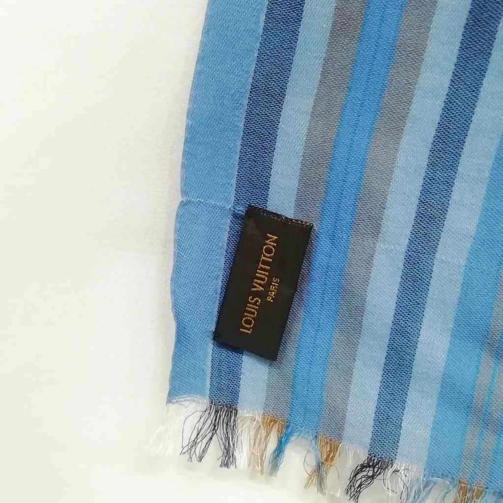 Louis Vuitton Shawl Etole Monogram Madras Scarf Blue — view 6