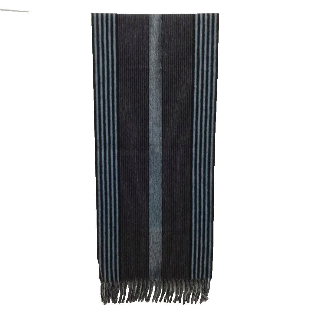 Louis Vuitton Cashmere Wool Striped Fringe Scarf LV Logo Embroidery Gray — view 3