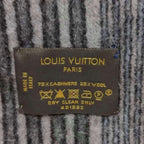 Louis Vuitton Cashmere Wool Striped Fringe Scarf LV Logo Embroidery Gray — view 6