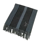 Louis Vuitton Cashmere Wool Striped Fringe Scarf LV Logo Embroidery Gray