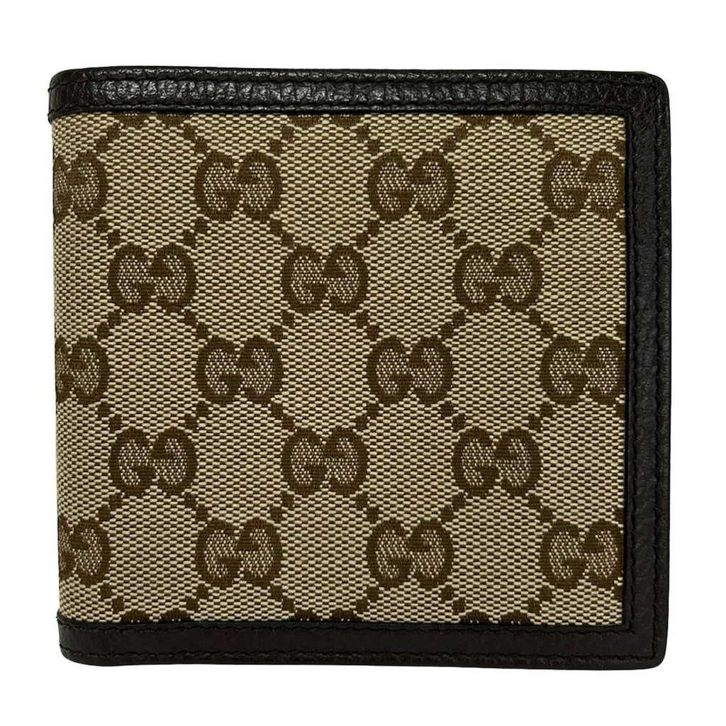 Gucci Bifold Wallet Beige Dark Brown Leather
