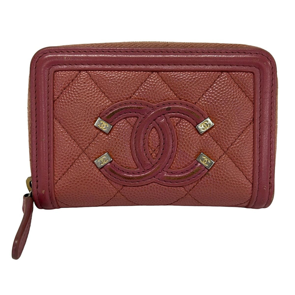 Chanel Coin Purse CC Filigree Matelasse Pink Zip Around