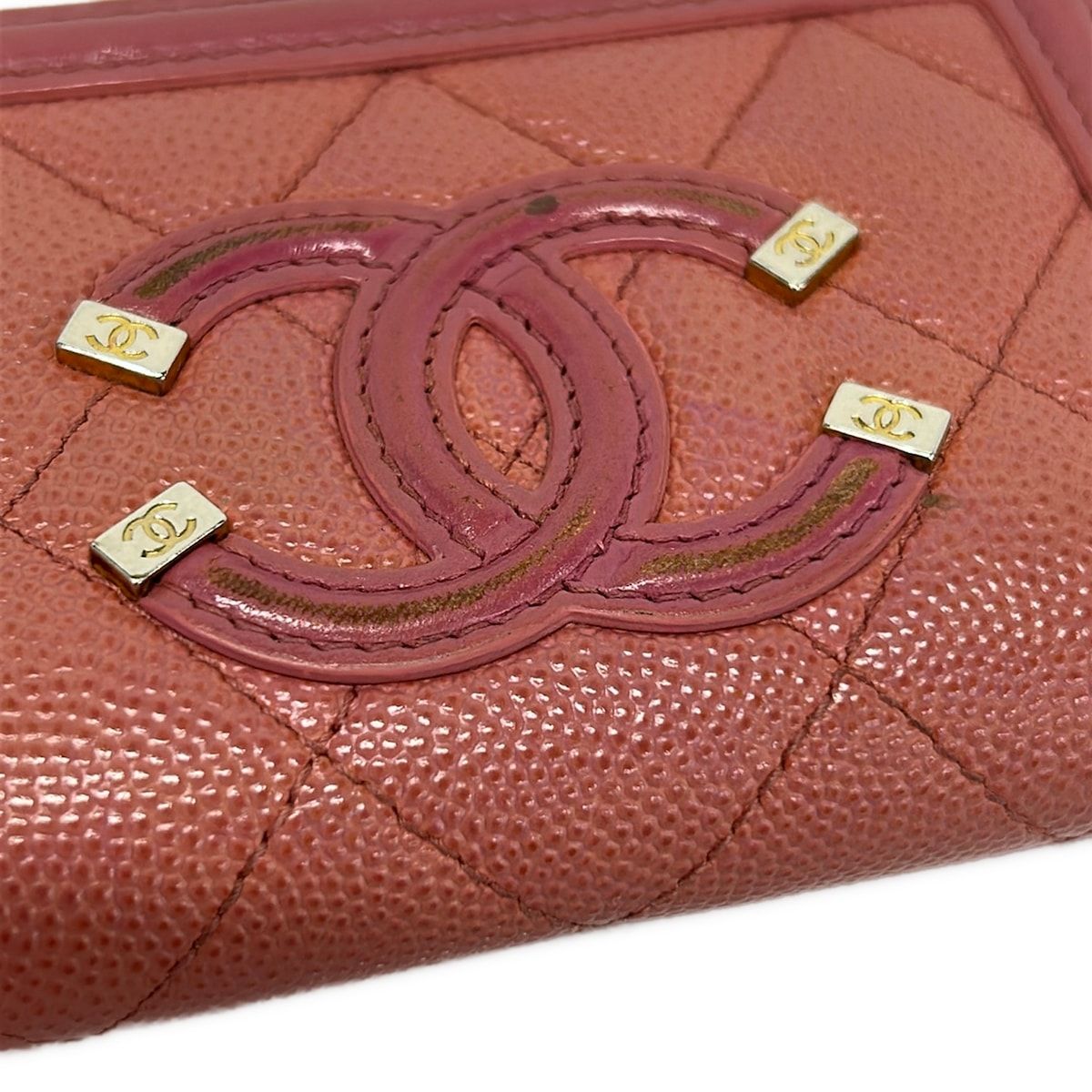 Chanel Coin Purse CC Filigree Matelasse Pink Zip Around — view 5